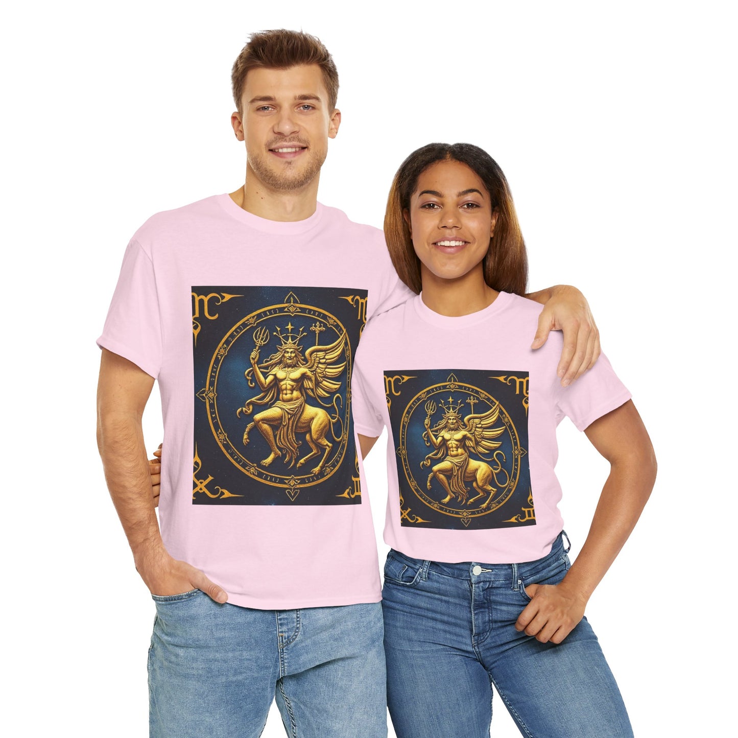 Unisex Heavy Cotton T-Shirt, Gold Angel, Symbol, Virgo Zodiac Design