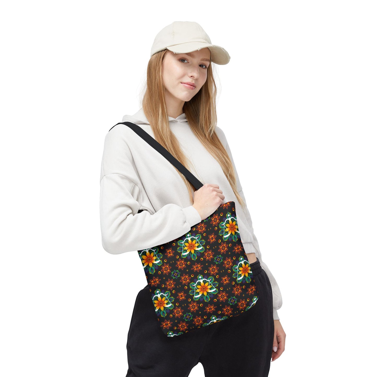 Tote Bag (AOP), Libra, Zodiac v2, Flower Pattern