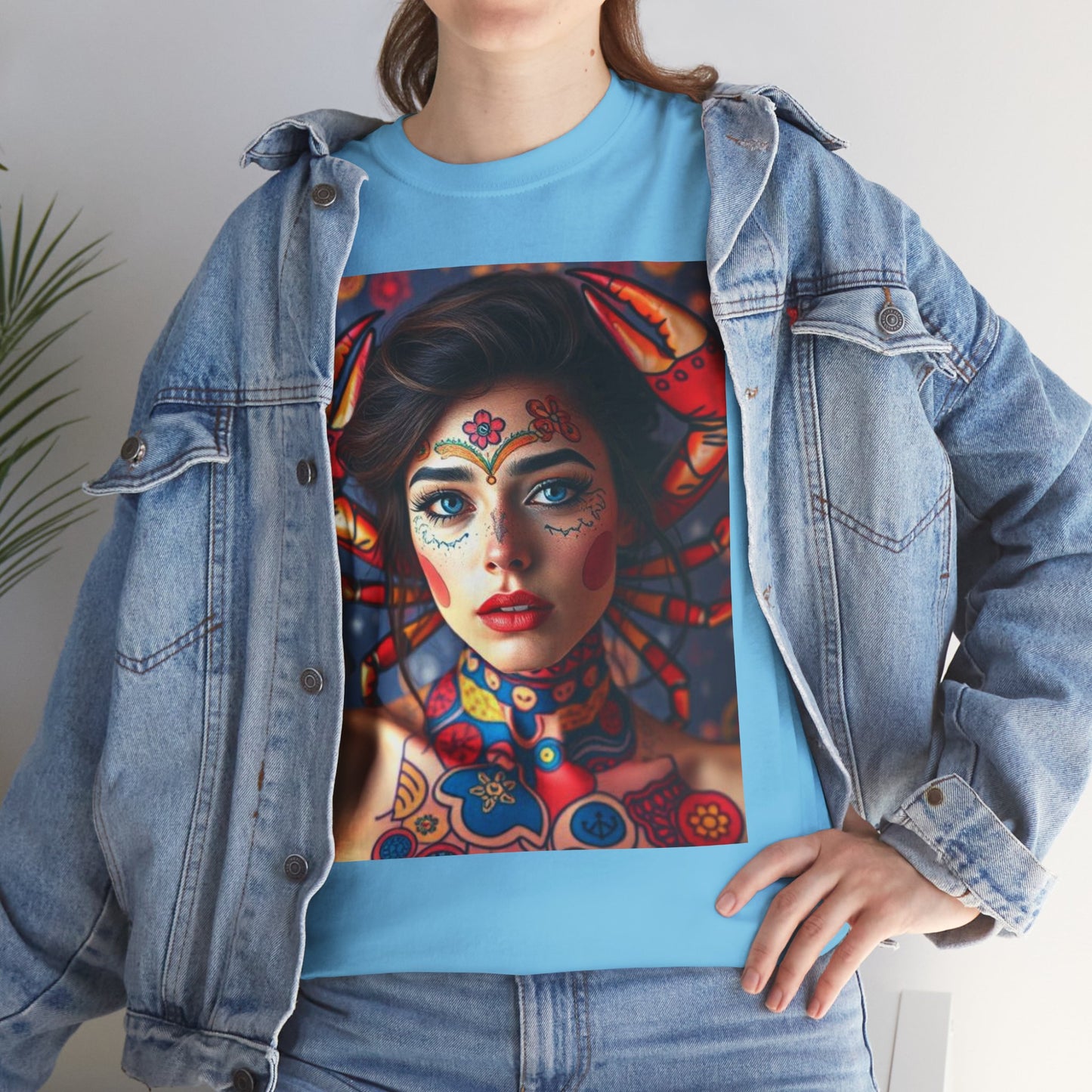 Unisex Heavy Cotton T-Shirt, Cancer, Zodiac v1, Sexy Art