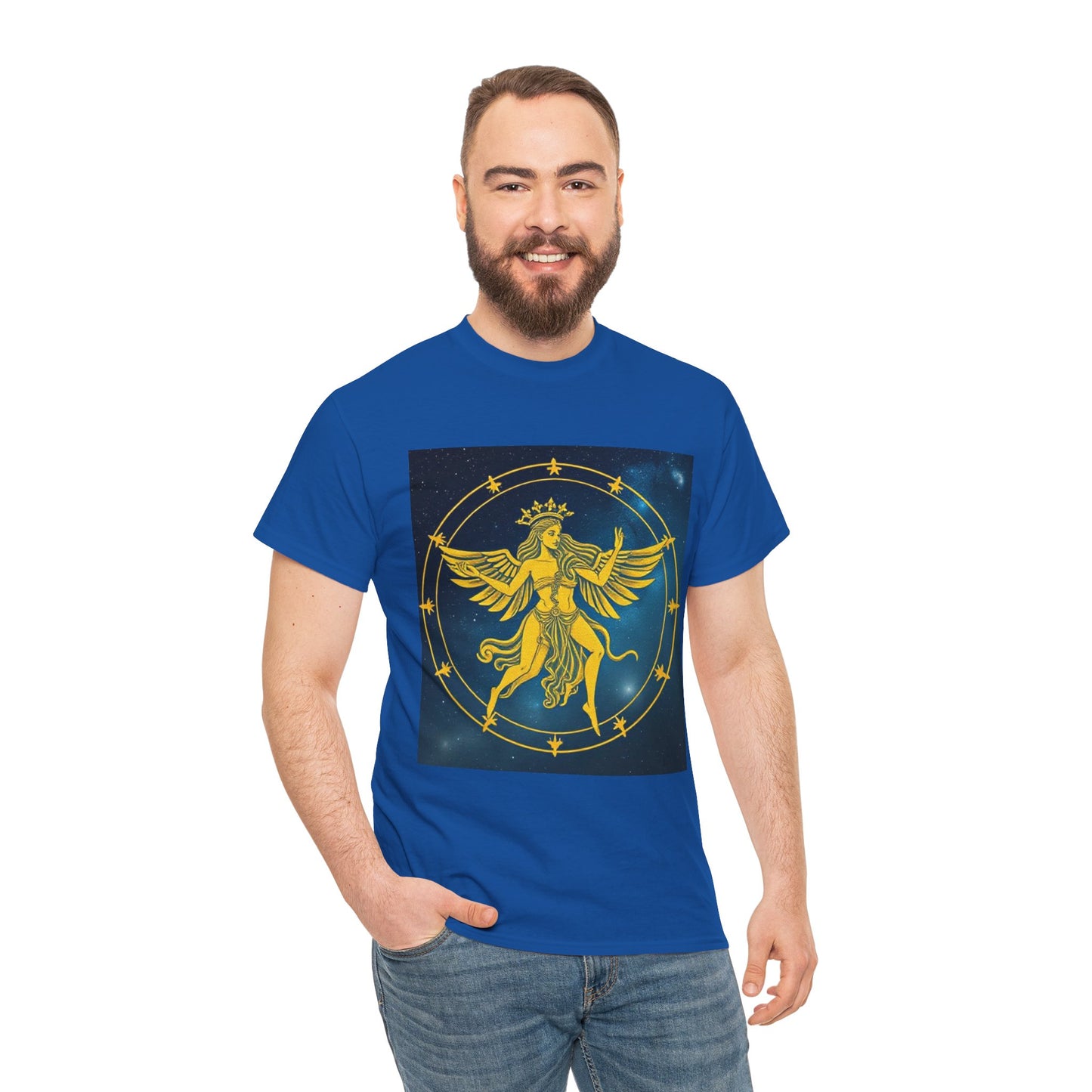 Unisex Heavy Cotton T-Shirt, Twin Angel v3, Gemini Zodiac Design