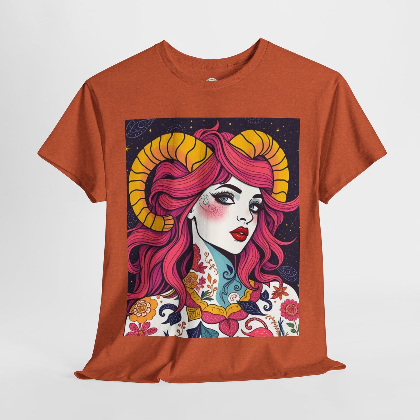 Unisex Heavy Cotton T-Shirt, Aries, Zodiac v2, Sexy Art
