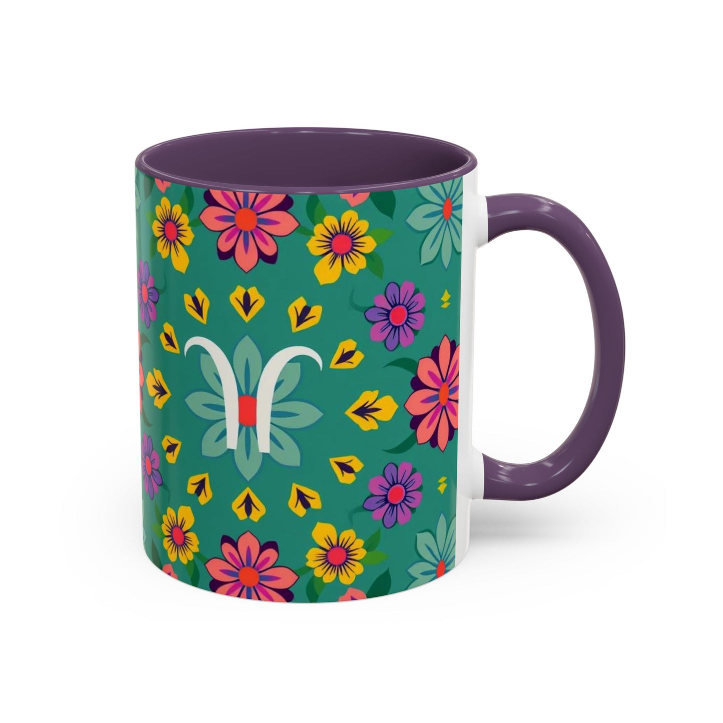 Accent Coffee Mug, Aquarius, Zodiac v3, Flower Pattern, (11, 15oz)