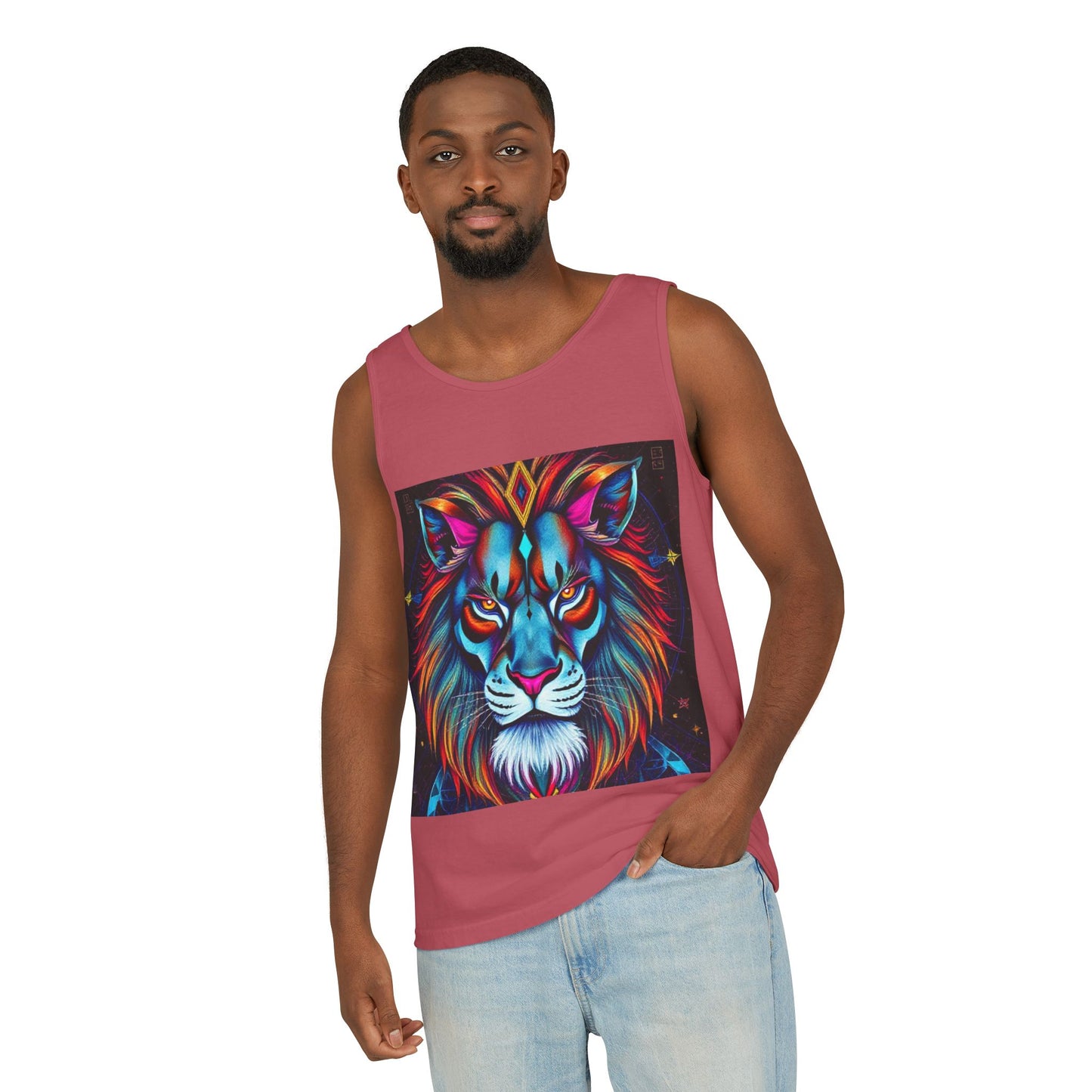 Unisex Garment-Dyed, Tank Top, Leo, Pop Art v1, 100% US cotton