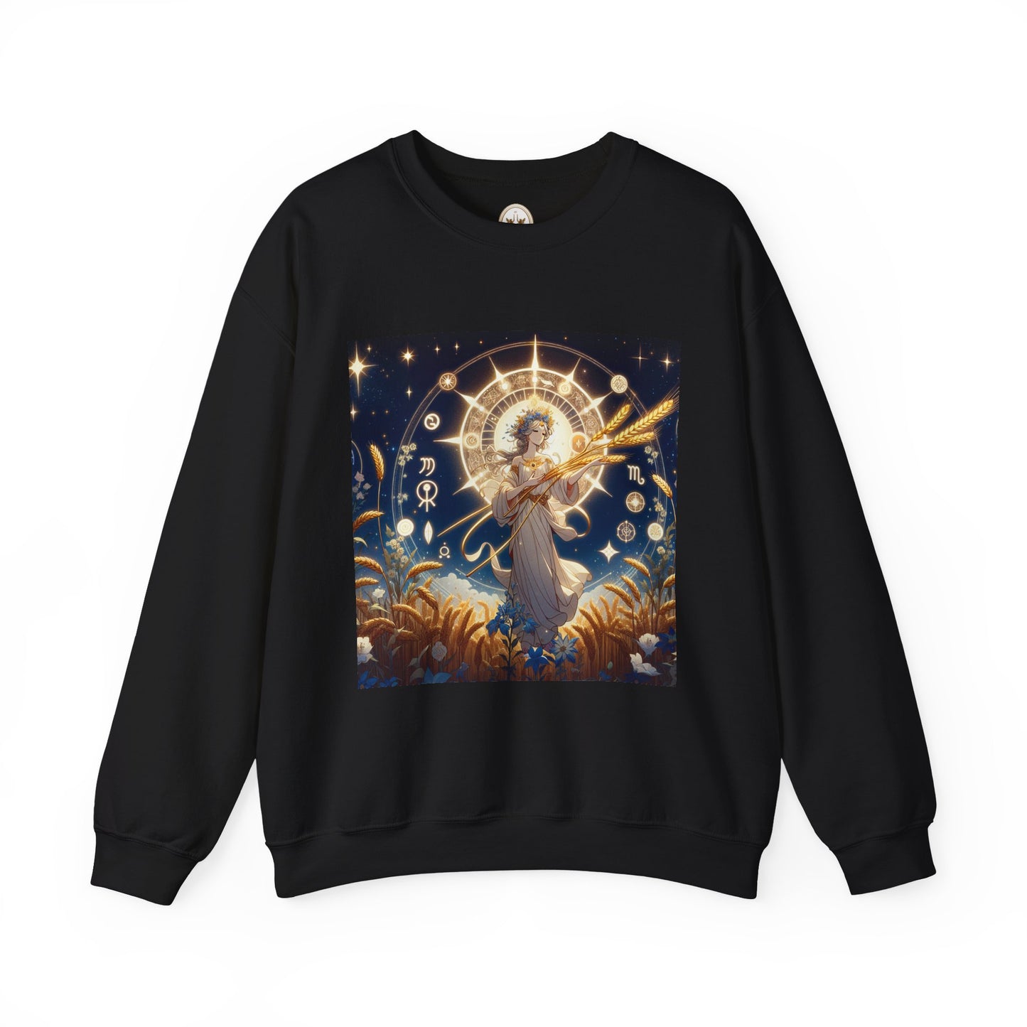 Unisex Heavy Blend™ Crewneck Sweatshirt, anime girl in wheat field, Virgo Zodiac Design