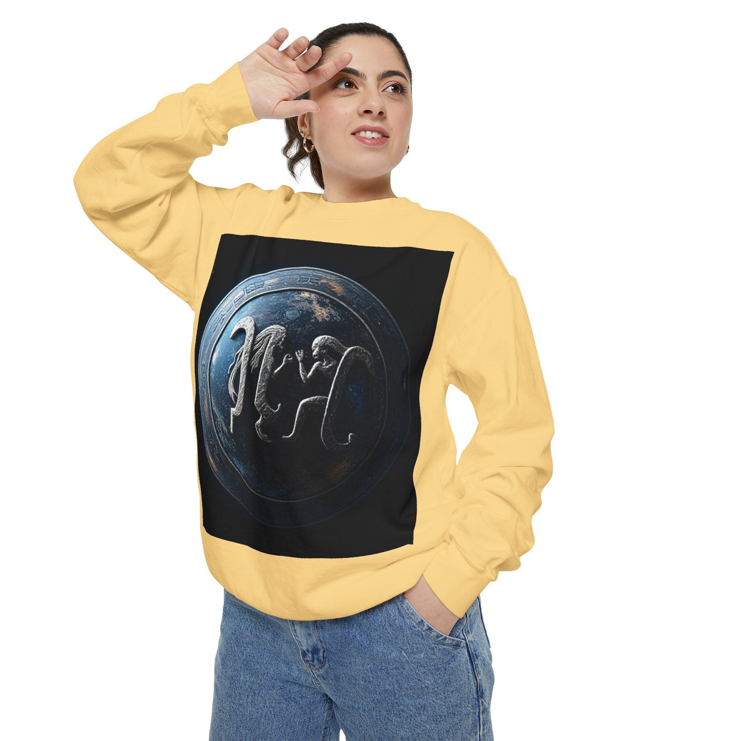 Garment-Dyed Sweatshirt, Unisex, Space Symbol Design, Gemini