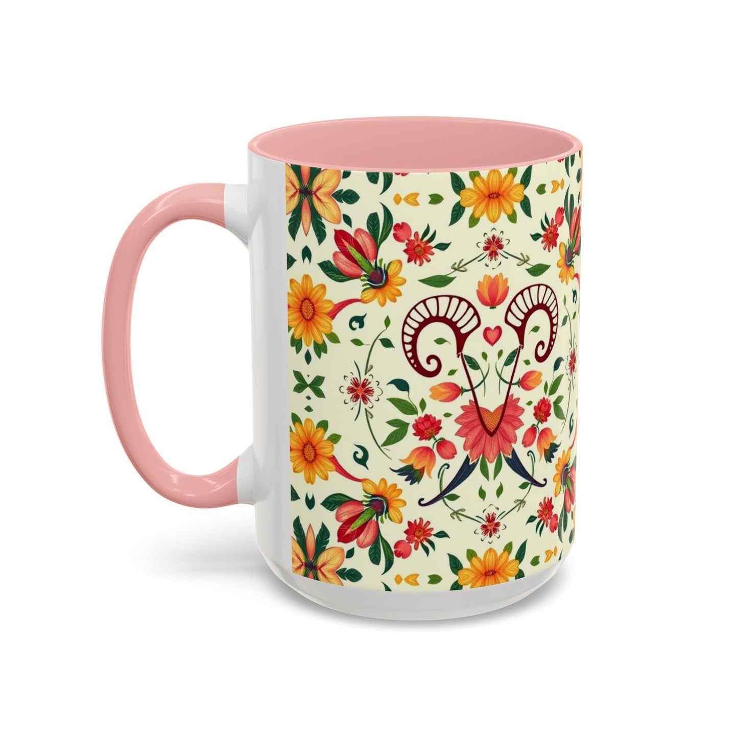 Accent Coffee Mug, Aries, Zodiac, Flower Pattern, (11, 15oz)