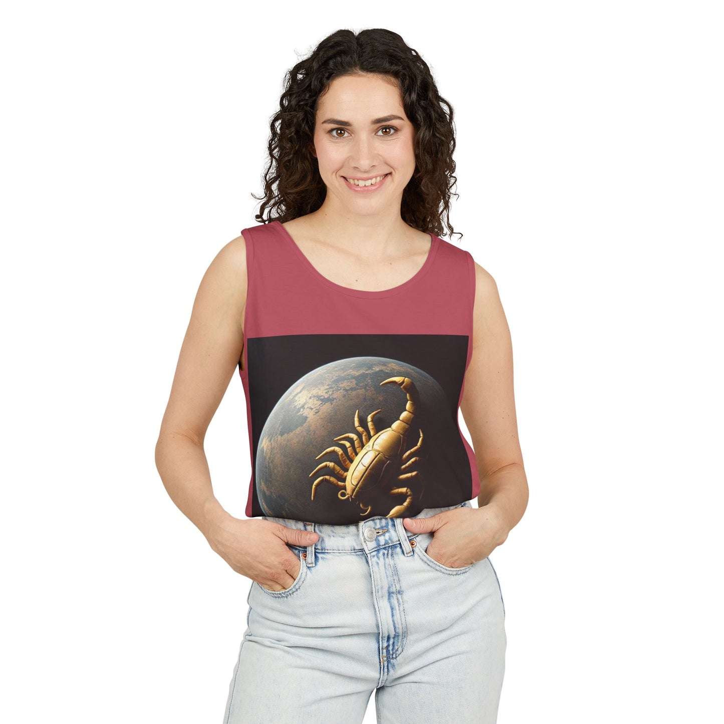 Unisex Garment-Dyed, Tank Top, Scorpio Design, Planet Symbol v1, 100% US cotton