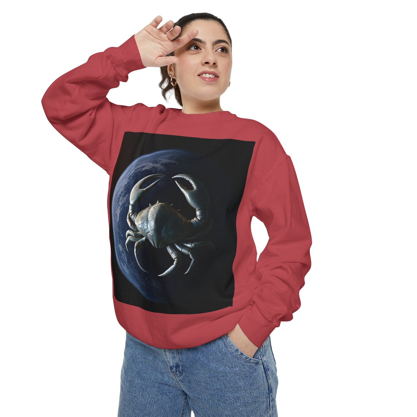 Garment-Dyed Sweatshirt, Unisex, Space Animal Design, Cancer