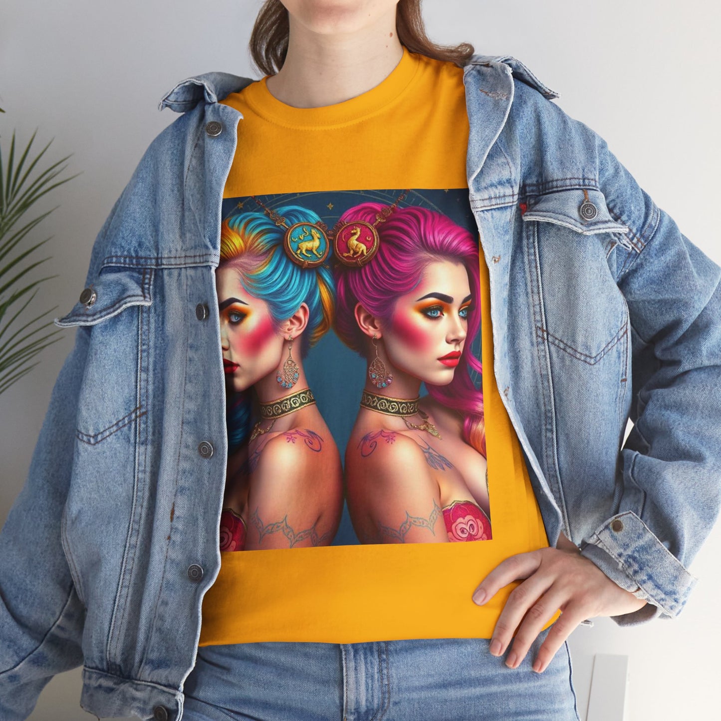Unisex Heavy Cotton T-Shirt, Gemini, Zodiac v2, Sexy Art