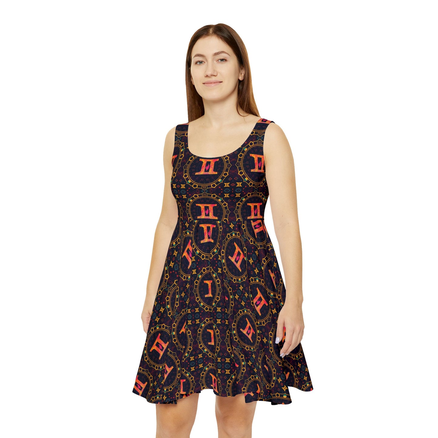 Women's Skater Dress, AOP, Zodiac v1, Gemini, Pattern