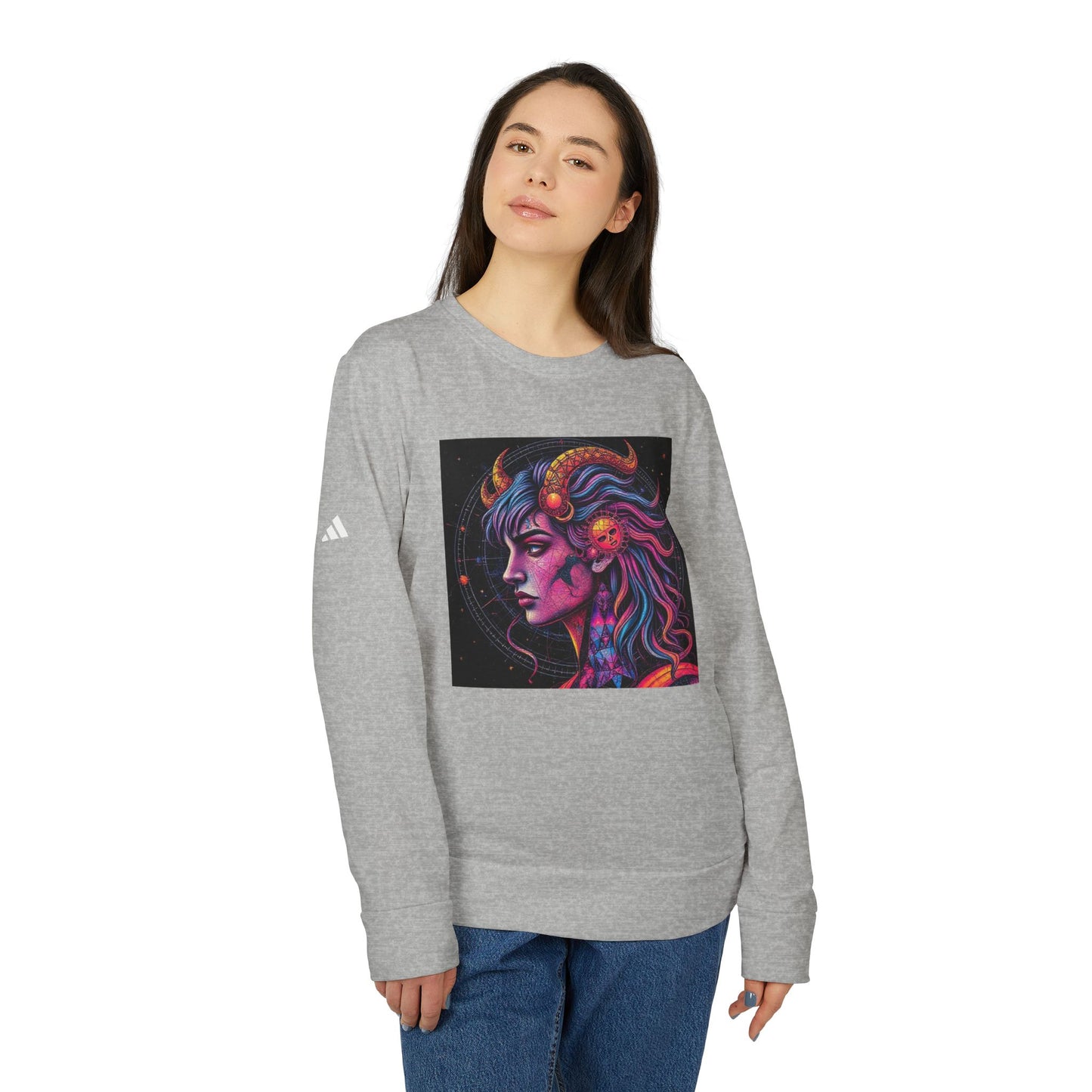 Adidas, Unisex Fleece Crewneck Sweatshirt, Virgo, Pop Art, Zodiac