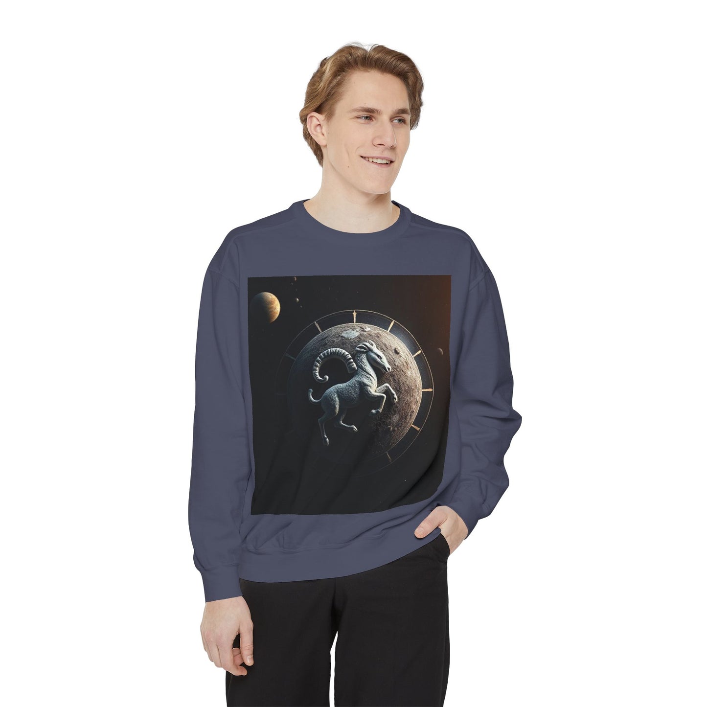Garment-Dyed Sweatshirt, Unisex, Space Animal Design, Aries