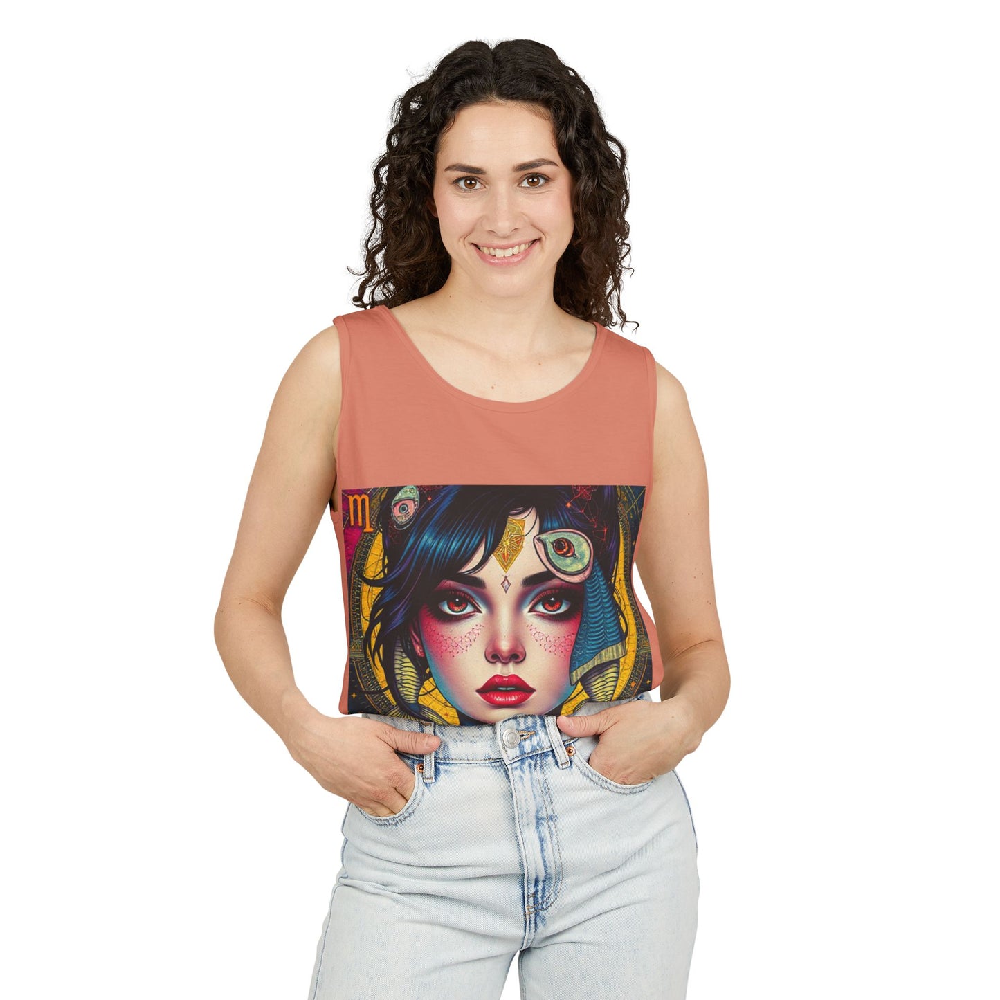 Unisex Garment-Dyed, Tank Top, Pisces Design, Pop Art, 100% US cotton
