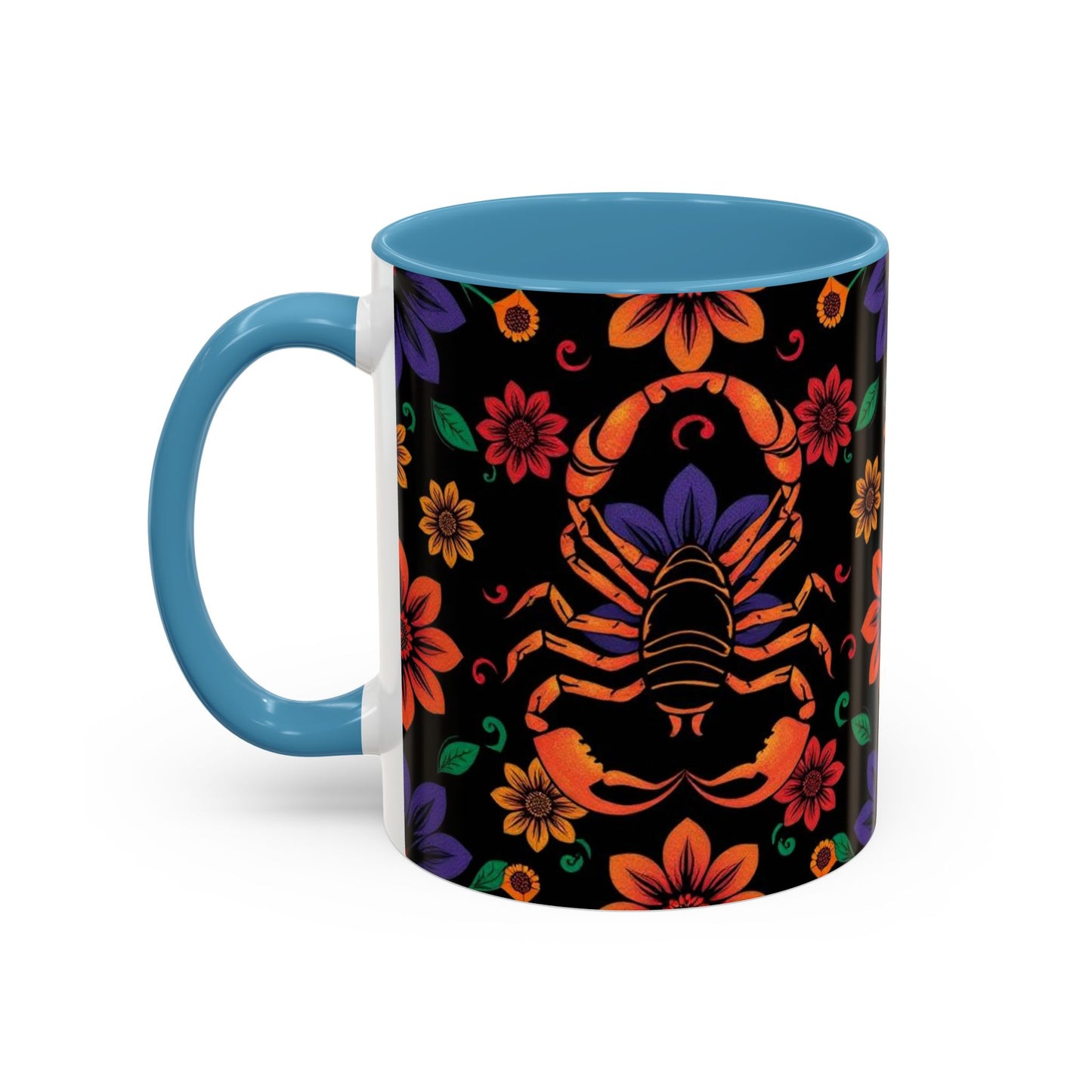 Accent Coffee Mug, Scorpio, Zodiac. Flower Pattern, (11, 15oz)