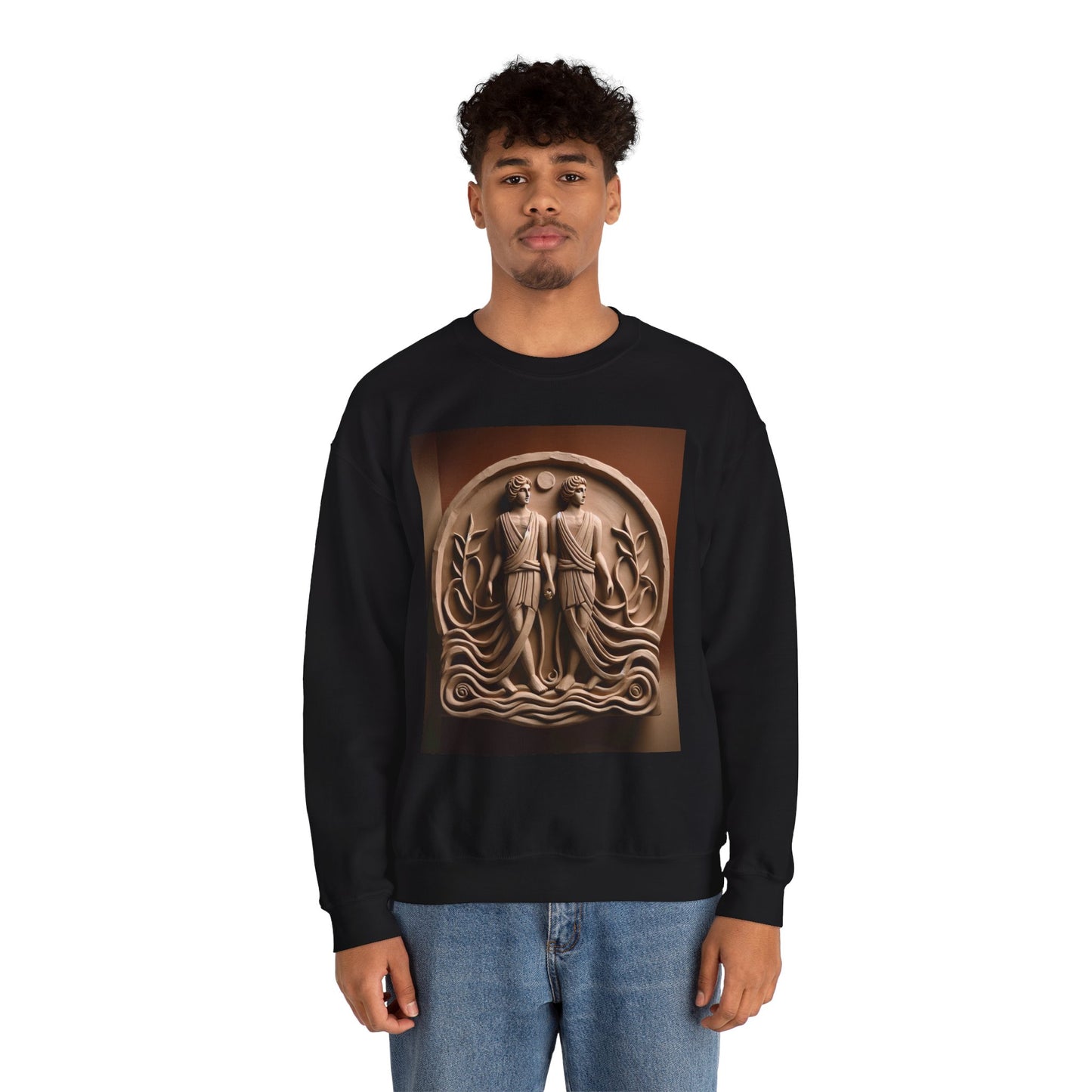Unisex Heavy Blend™ Crewneck Sweatshirt, Stone Twins, Gemini Zodiac Design