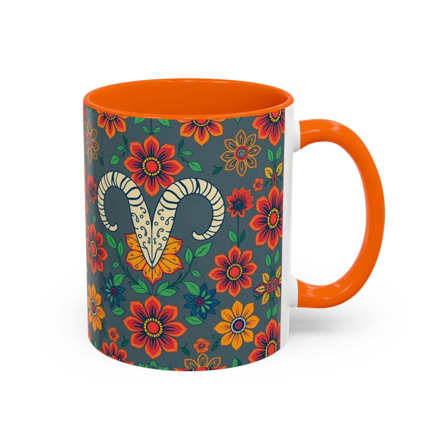 Accent Coffee Mug, Aries, Zodiac v4, Flower Pattern, (11, 15oz)