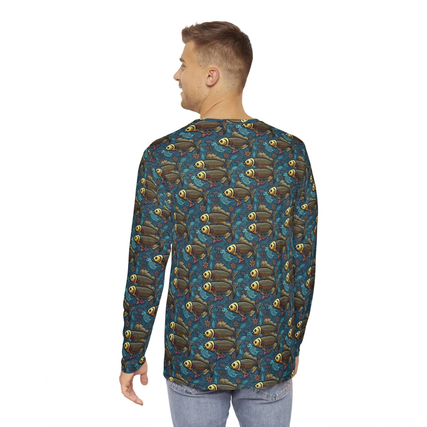 Men's Long Sleeve Shirt, (AOP), Pisces, Zodiac v1, Pattern