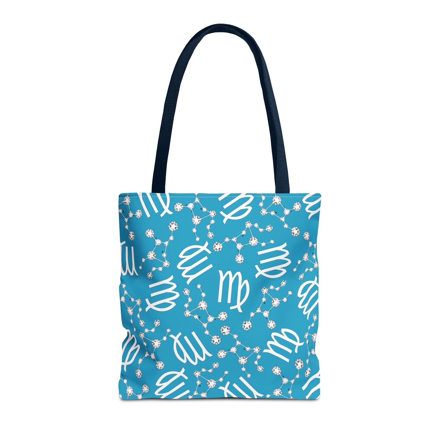 Tote Bag, Virgo Zodiac Sign, AOP, (Turquoise, White)