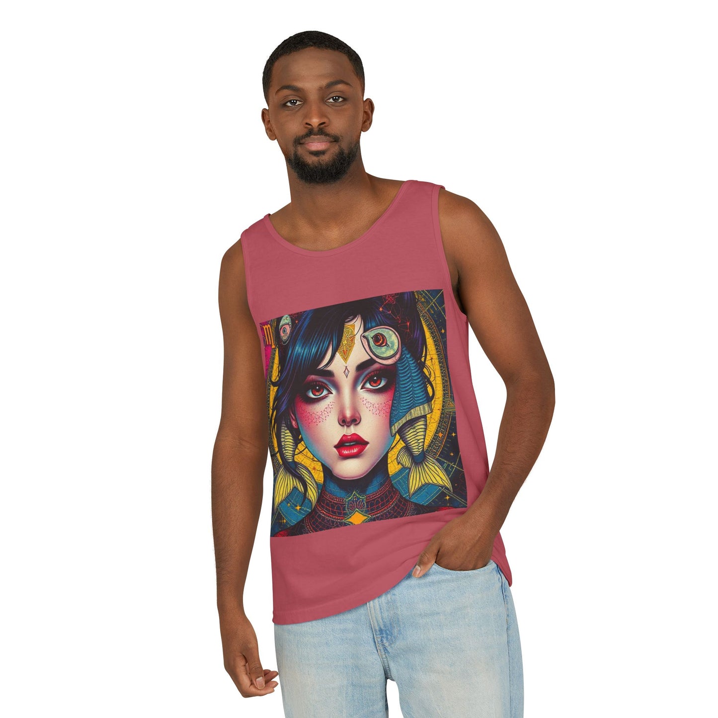 Unisex Garment-Dyed, Tank Top, Pisces Design, Pop Art, 100% US cotton