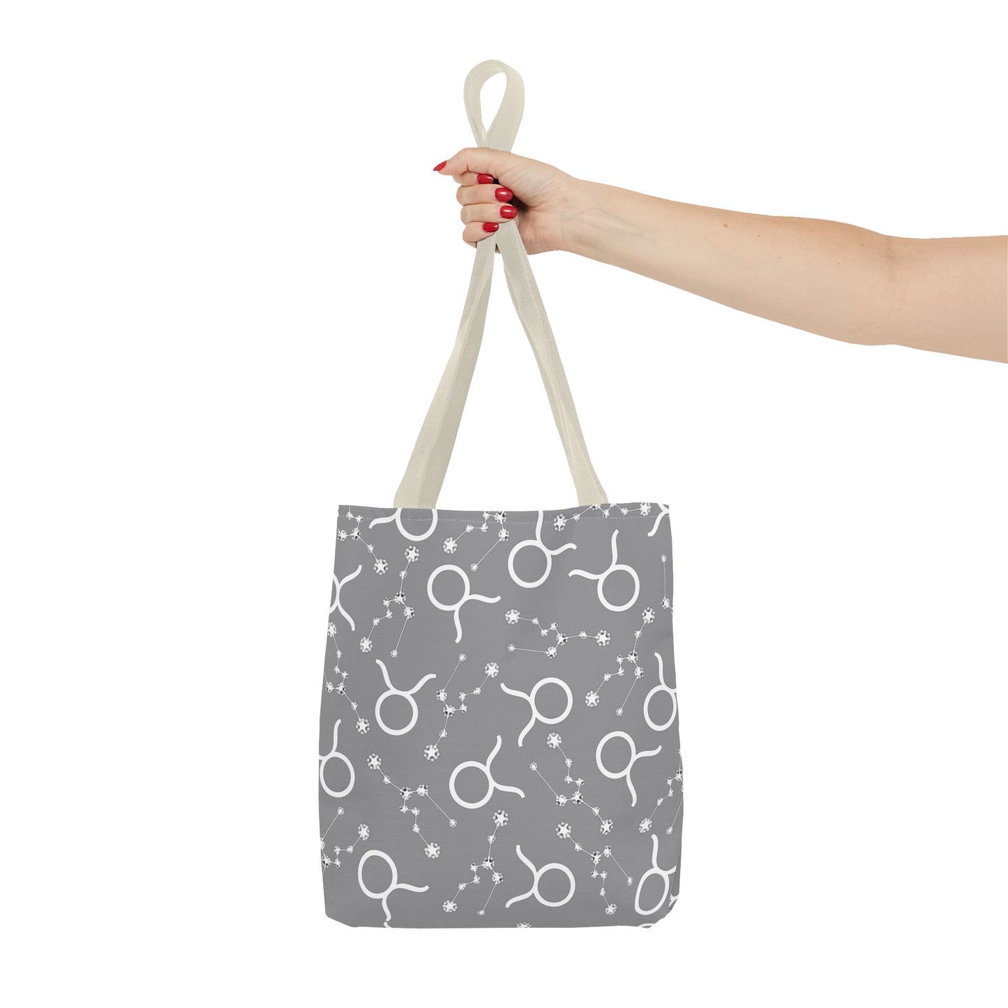Tote Bag, Taurus Zodiac Sign, AOP, (Grey, White)
