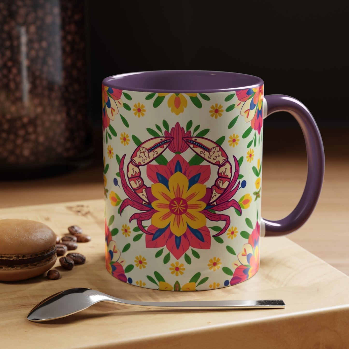 Accent Coffee Mug, Cancer, Zodiac v3, Flower Pattern, (11, 15oz)