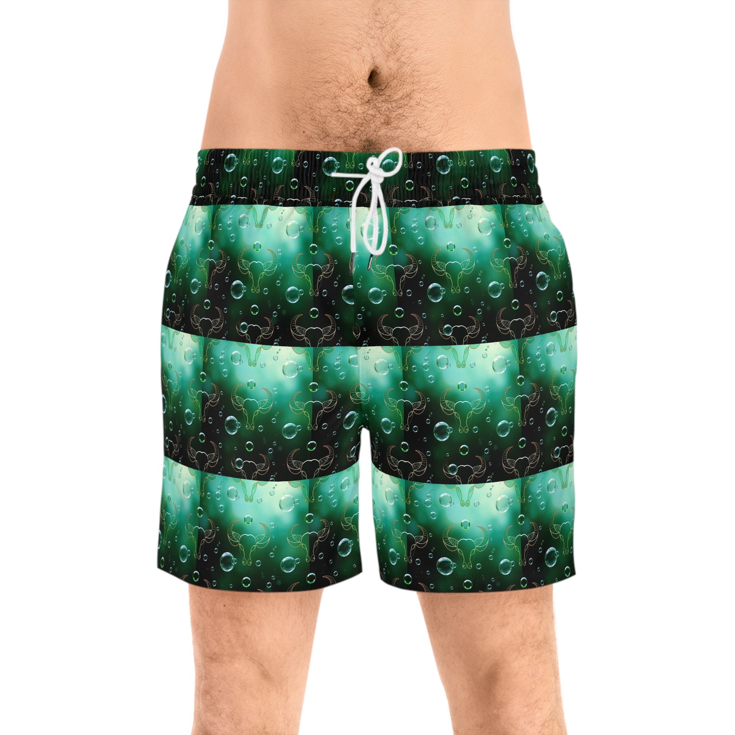 Men's Mid-Length Swim Shorts, (AOP), Taurus, Zodiac v4, Bubble Pattern