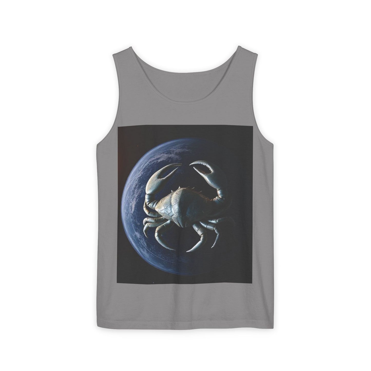 Unisex Garment-Dyed, Tank Top, Cancer Design, Planet Crab, 100% US cotton