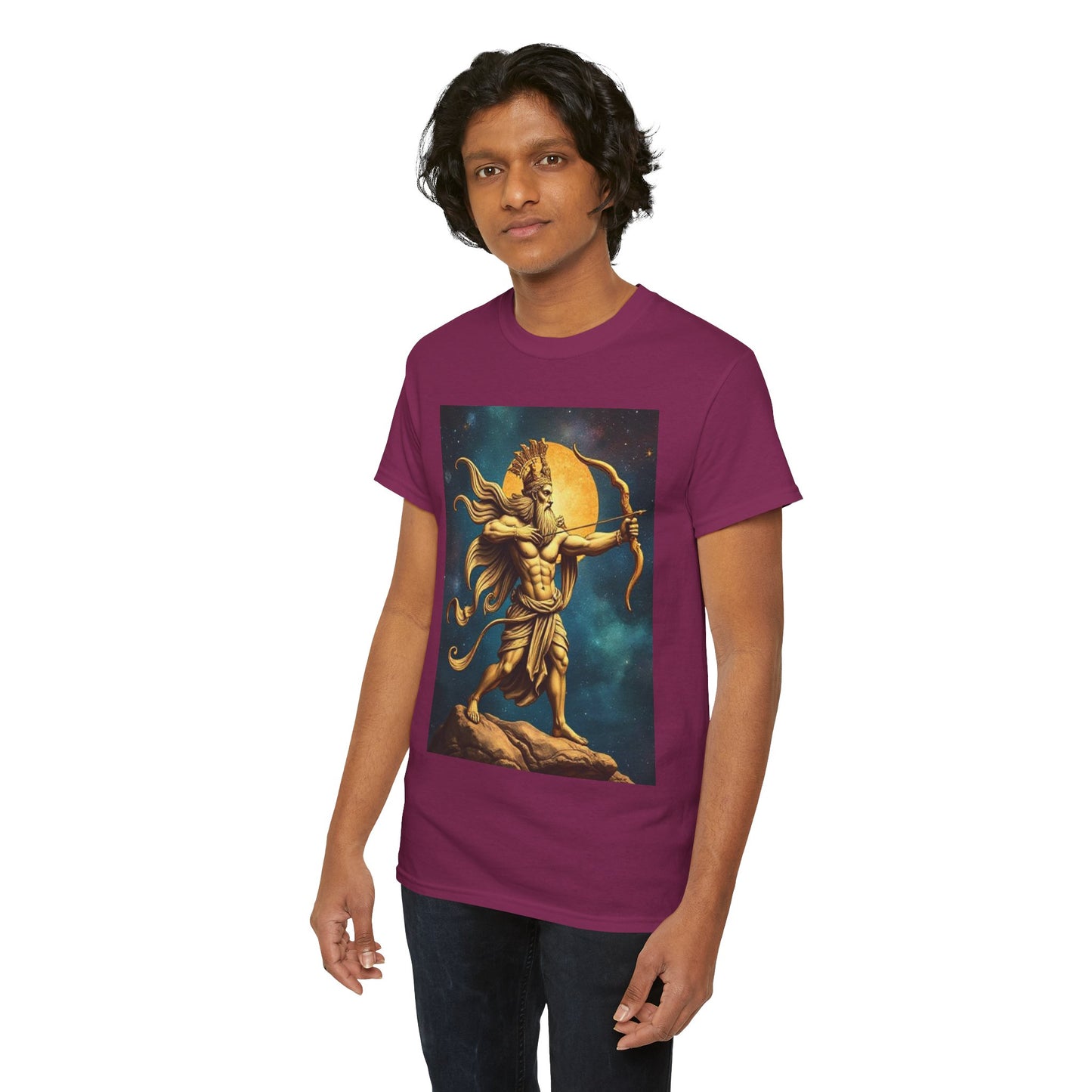 Unisex Heavy Cotton T-Shirt, Midnight Arrow v1, Sagittarius Zodiac Design
