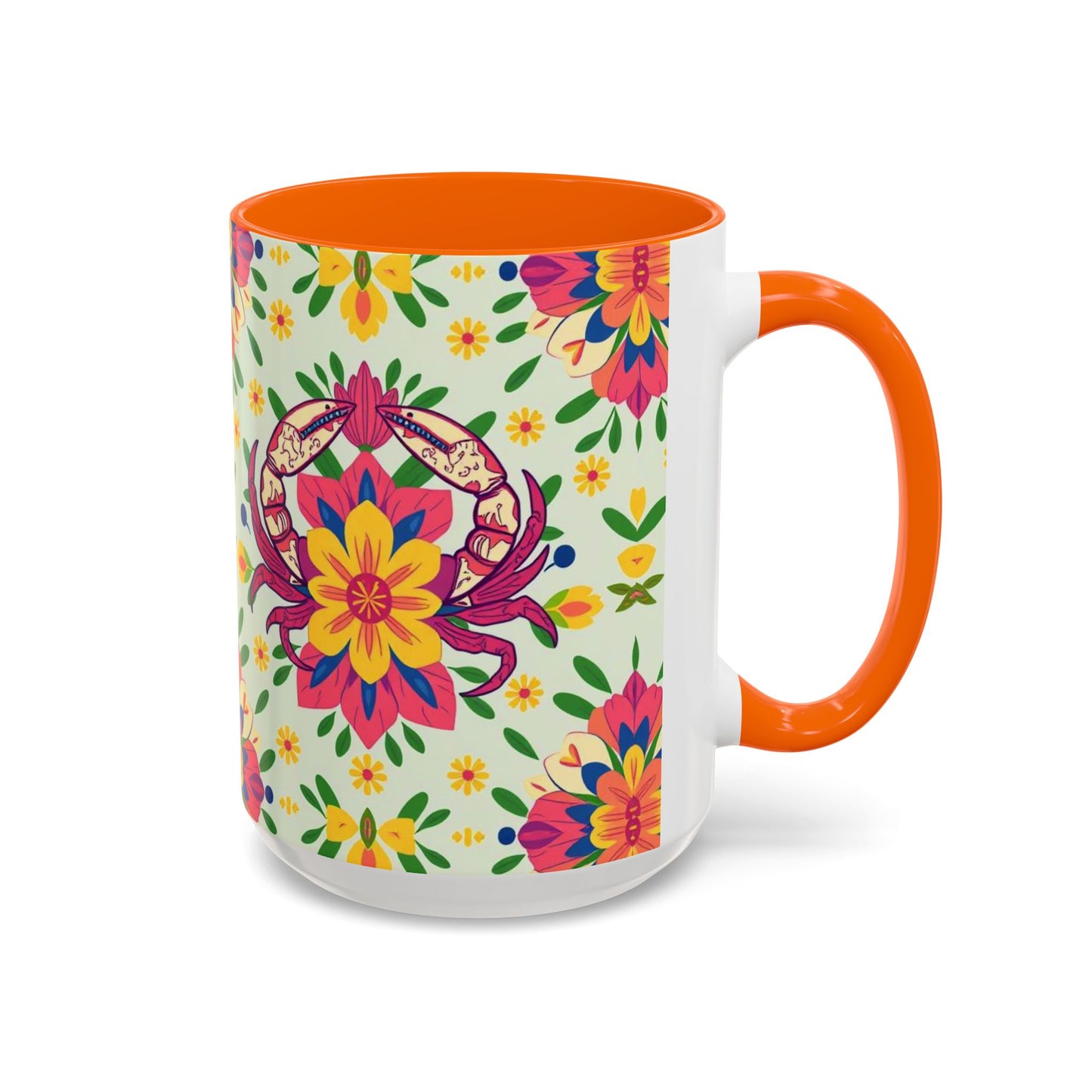 Accent Coffee Mug, Cancer, Zodiac v3, Flower Pattern, (11, 15oz)