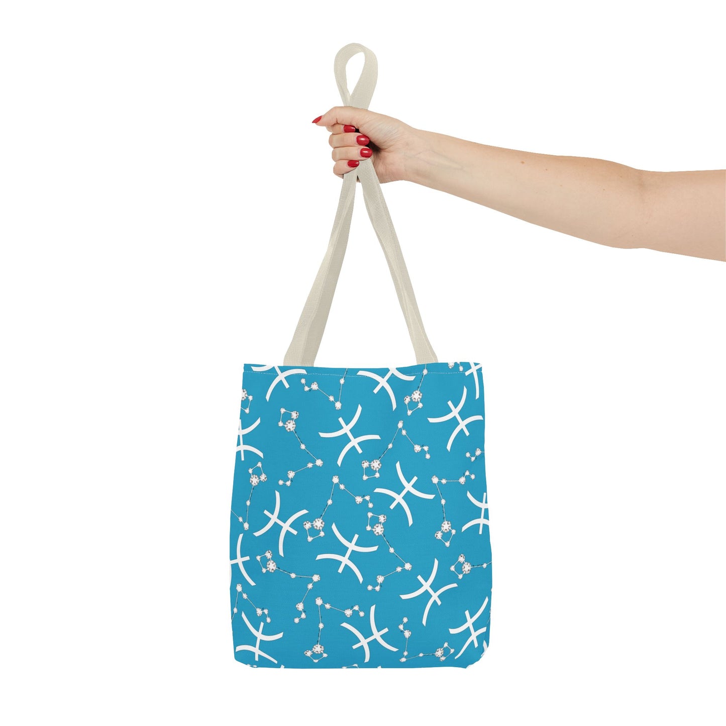 Tote Bag, Pisces Zodiac Sign, AOP, (Turquoise, White)