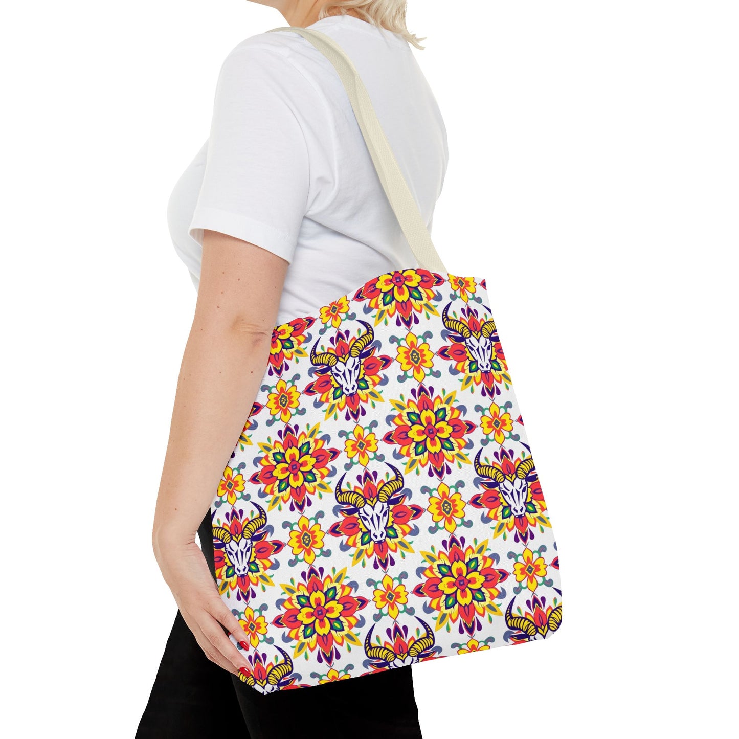 Tote Bag (AOP), Taurus, Zodiac, Flower Pattern
