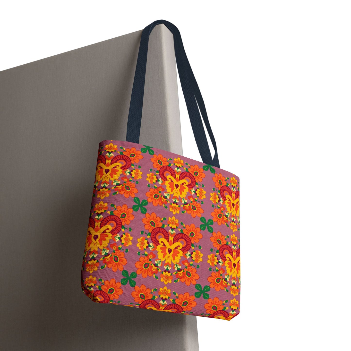 Tote Bag (AOP), Aries, Zodiac v1, Flower Pattern