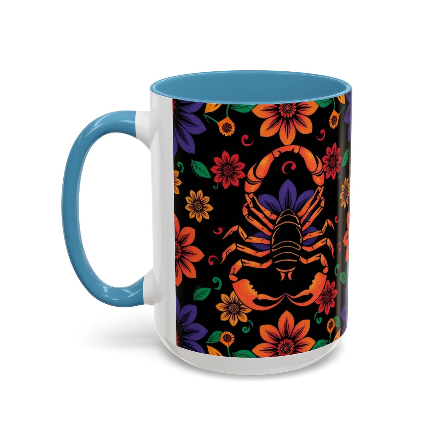 Accent Coffee Mug, Scorpio, Zodiac. Flower Pattern, (11, 15oz)