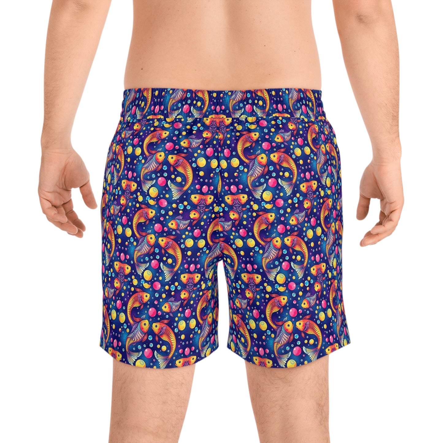 Men's Mid-Length Swim Shorts, (AOP), Pisces, Zodiac v4, Bubble Pattern