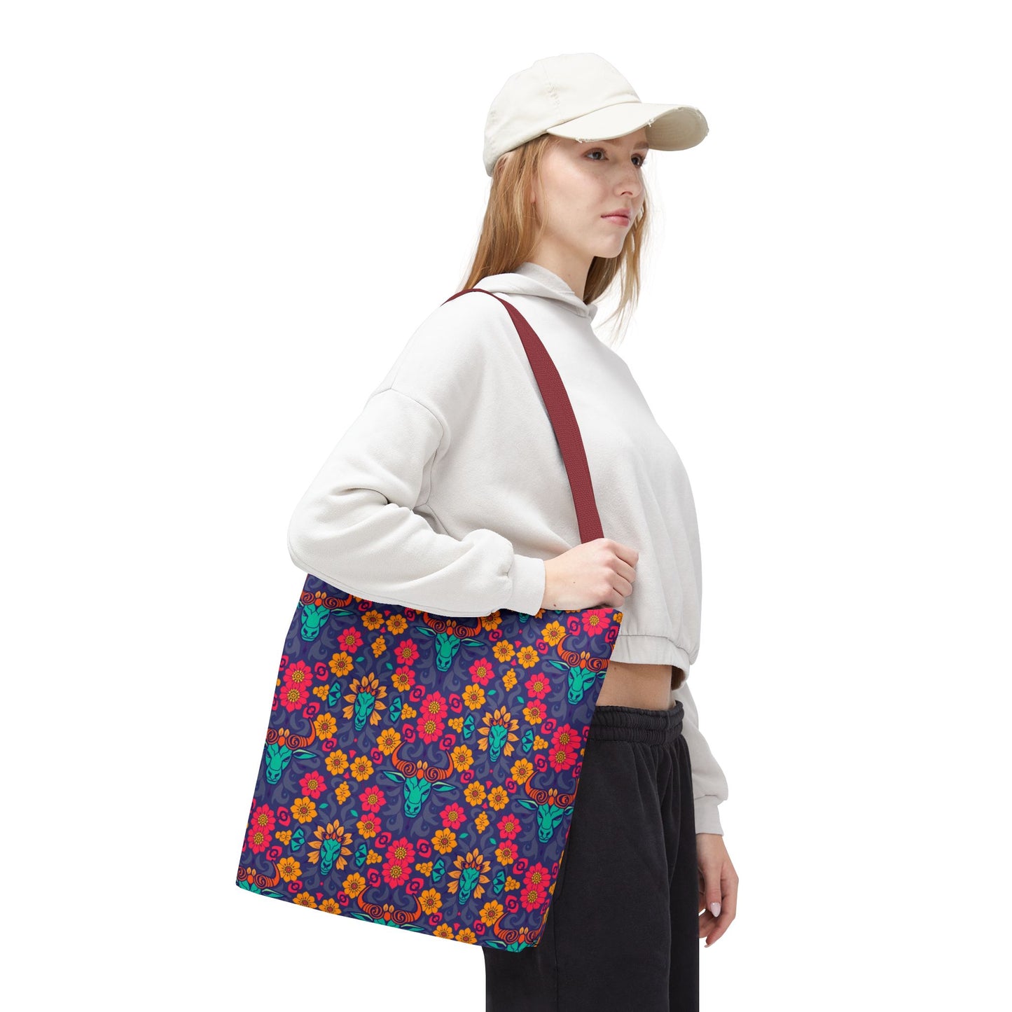 Tote Bag, (AOP), Taurus, Zodiac v1, Flower Pattern