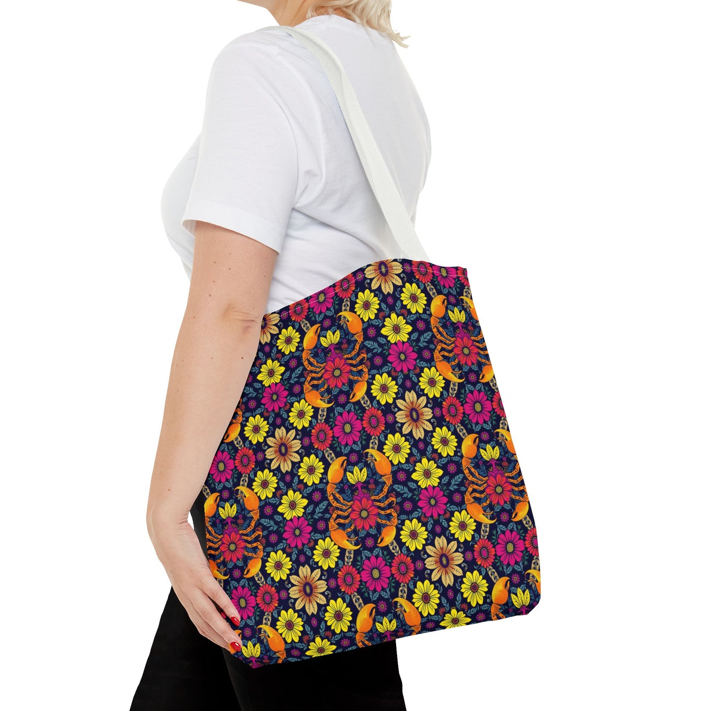 Tote Bag, (AOP), Scorpio, Zodiac v1, Flower Pattern
