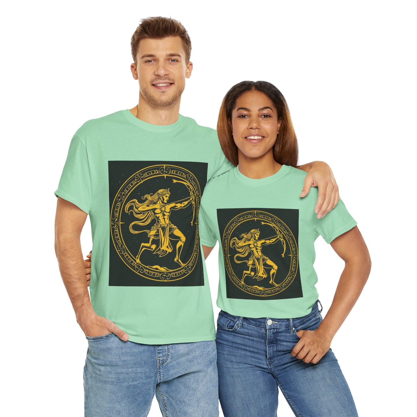 Unisex Heavy Cotton T-Shirt, Mythical Faun/Satyr v1, Sagittarius Zodiac Design