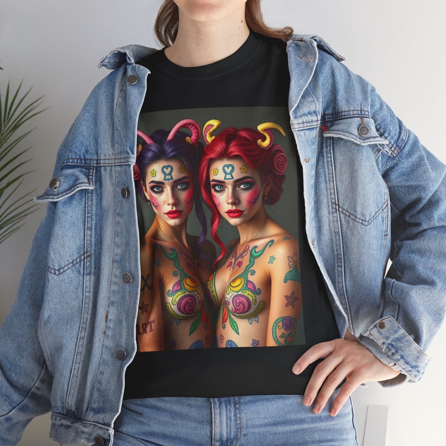 Unisex Heavy Cotton T-Shirt, Gemini, Zodiac v3, Sexy Art