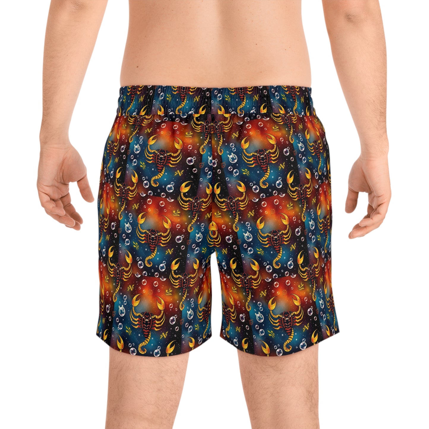 Men's Mid-Length Swim Shorts, (AOP), Scorpio, Zodiac, Bubble Pattern