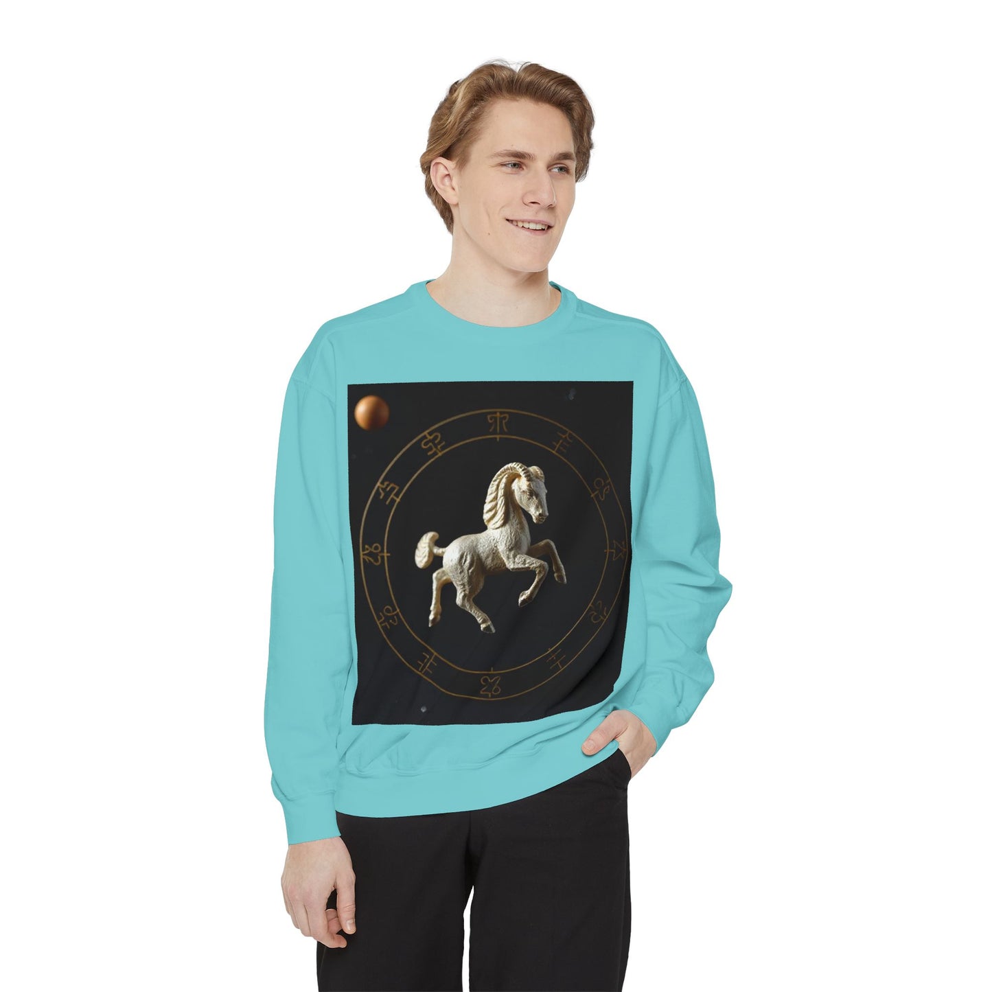 Garment-Dyed Sweatshirt, Unisex, Space Animal Design, Capricorn
