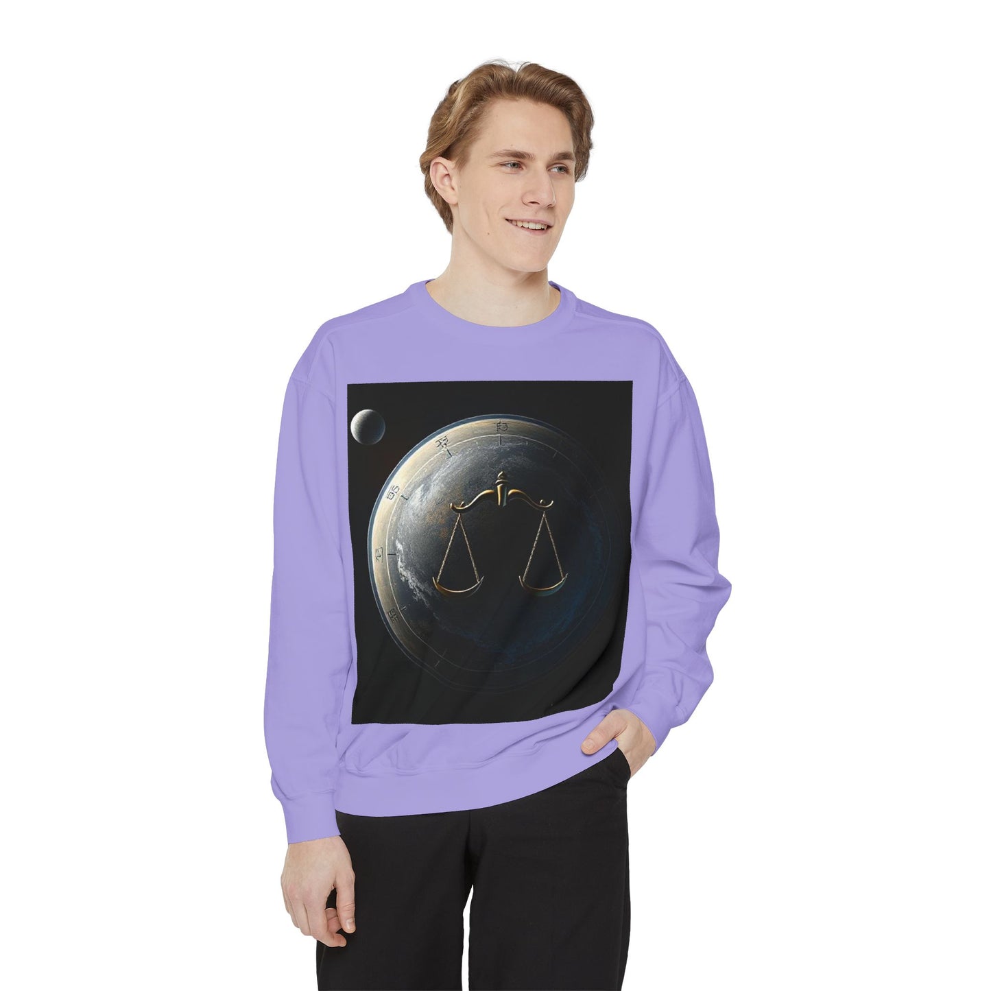 Garment-Dyed Sweatshirt, Unisex, Space Animal Design, Libra