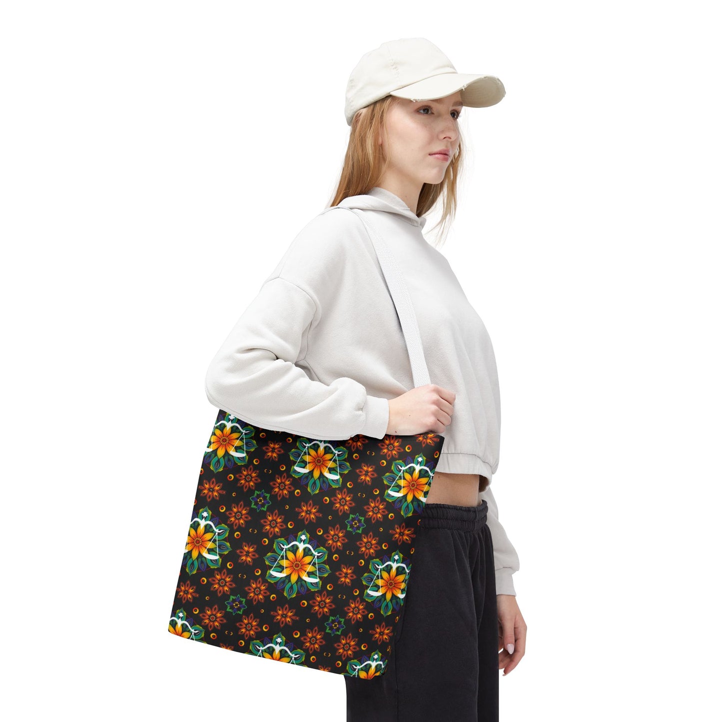 Tote Bag (AOP), Libra, Zodiac v2, Flower Pattern