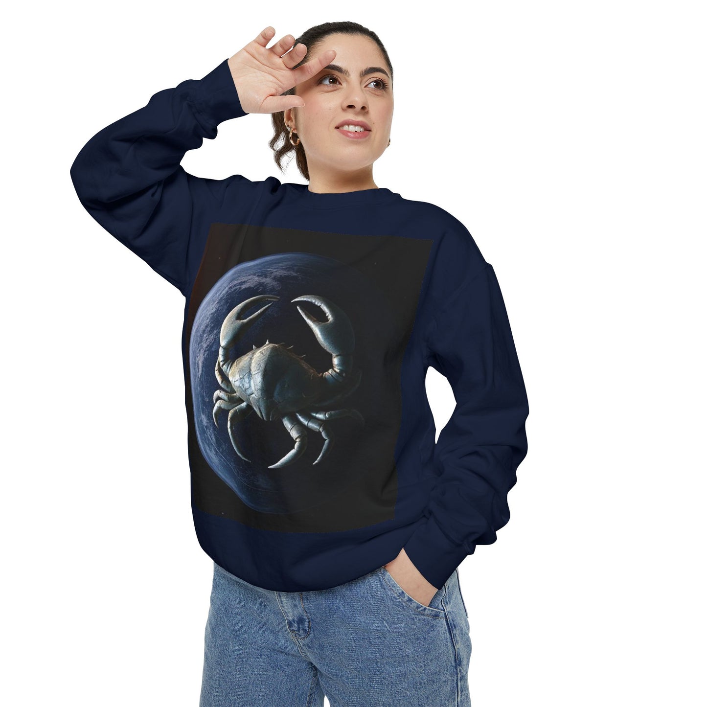 Garment-Dyed Sweatshirt, Unisex, Space Animal Design, Cancer