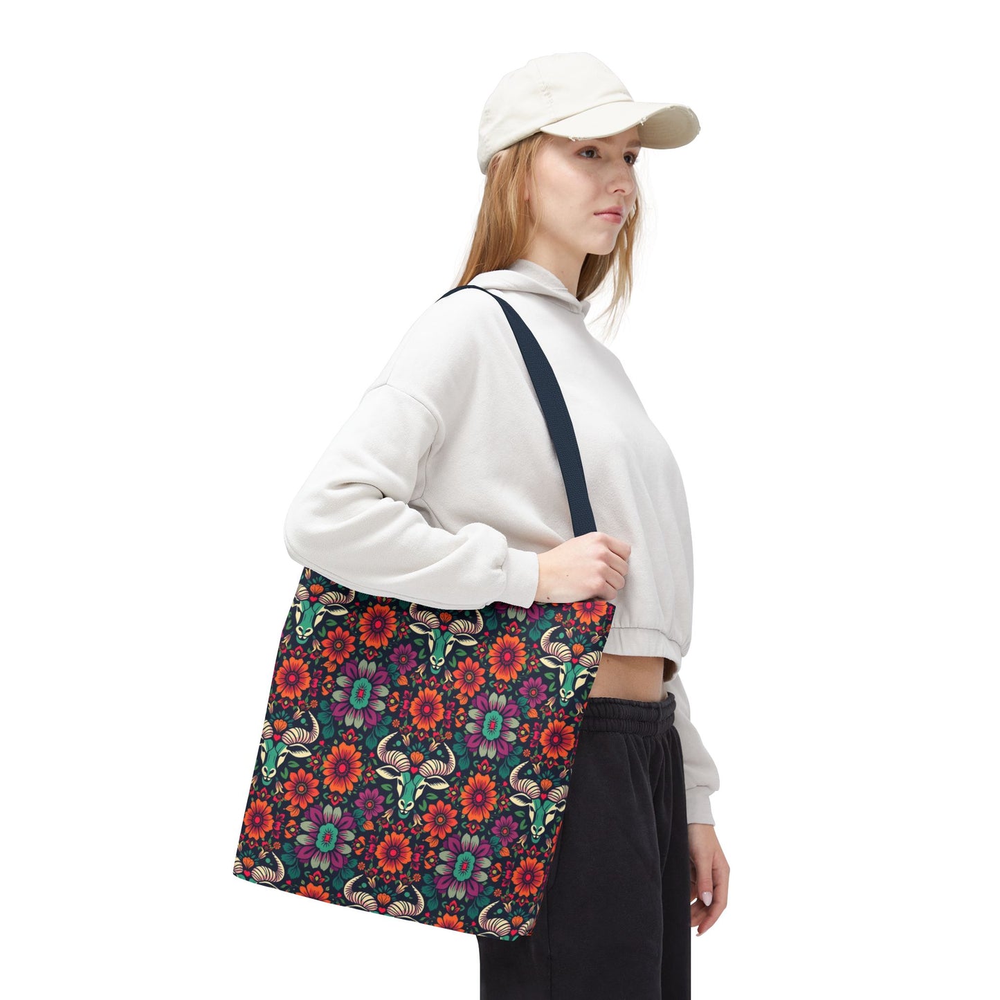 Tote Bag, (AOP), Taurus, Zodiac, Flower Pattern