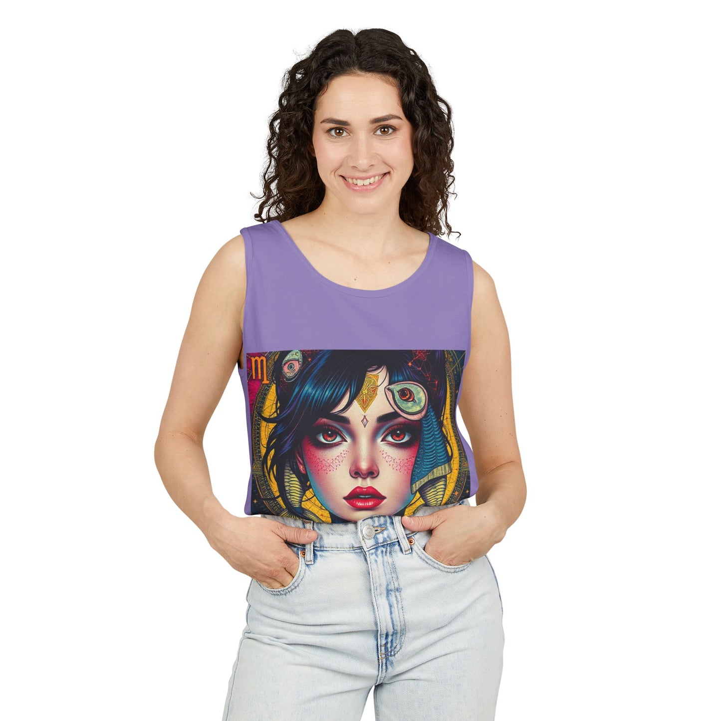 Unisex Garment-Dyed, Tank Top, Pisces Design, Pop Art, 100% US cotton