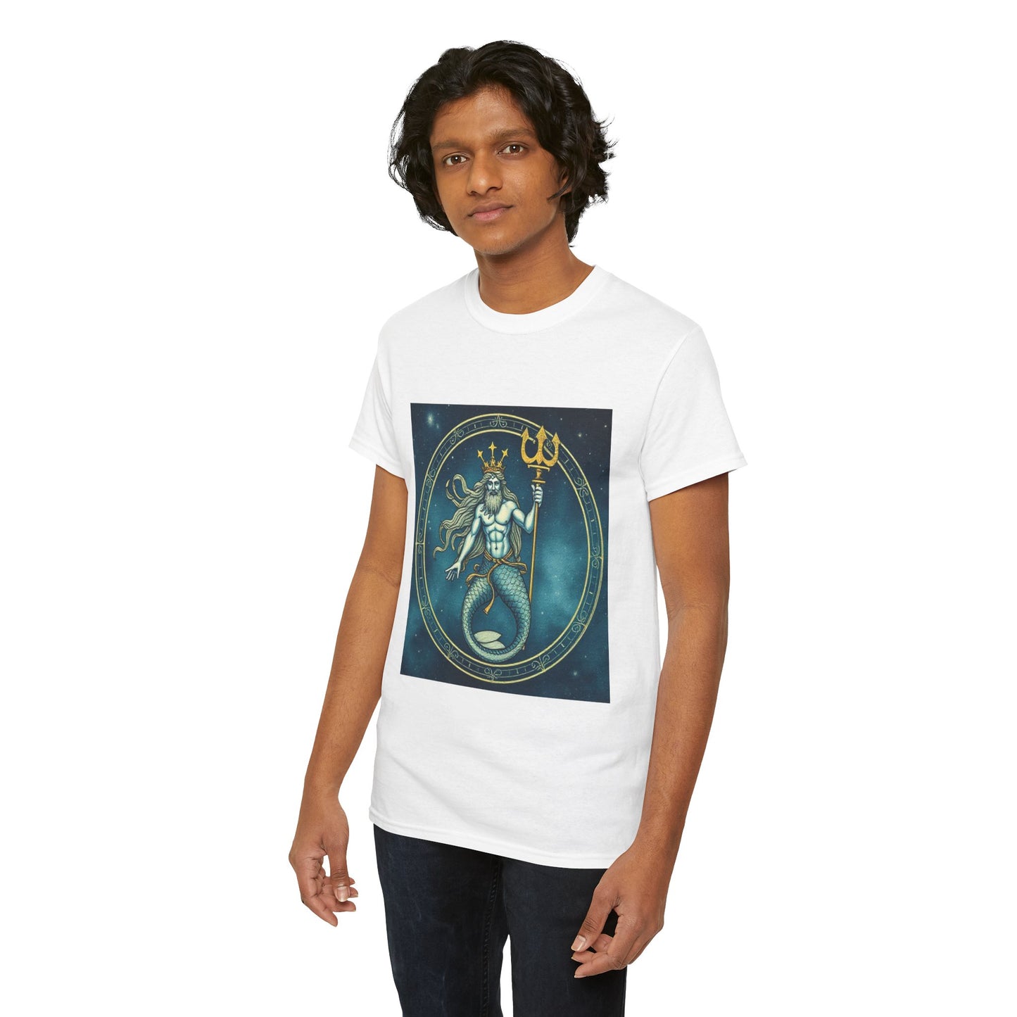 Unisex Heavy Cotton T-Shirt, Aquarius God 6v, Zodiac Design