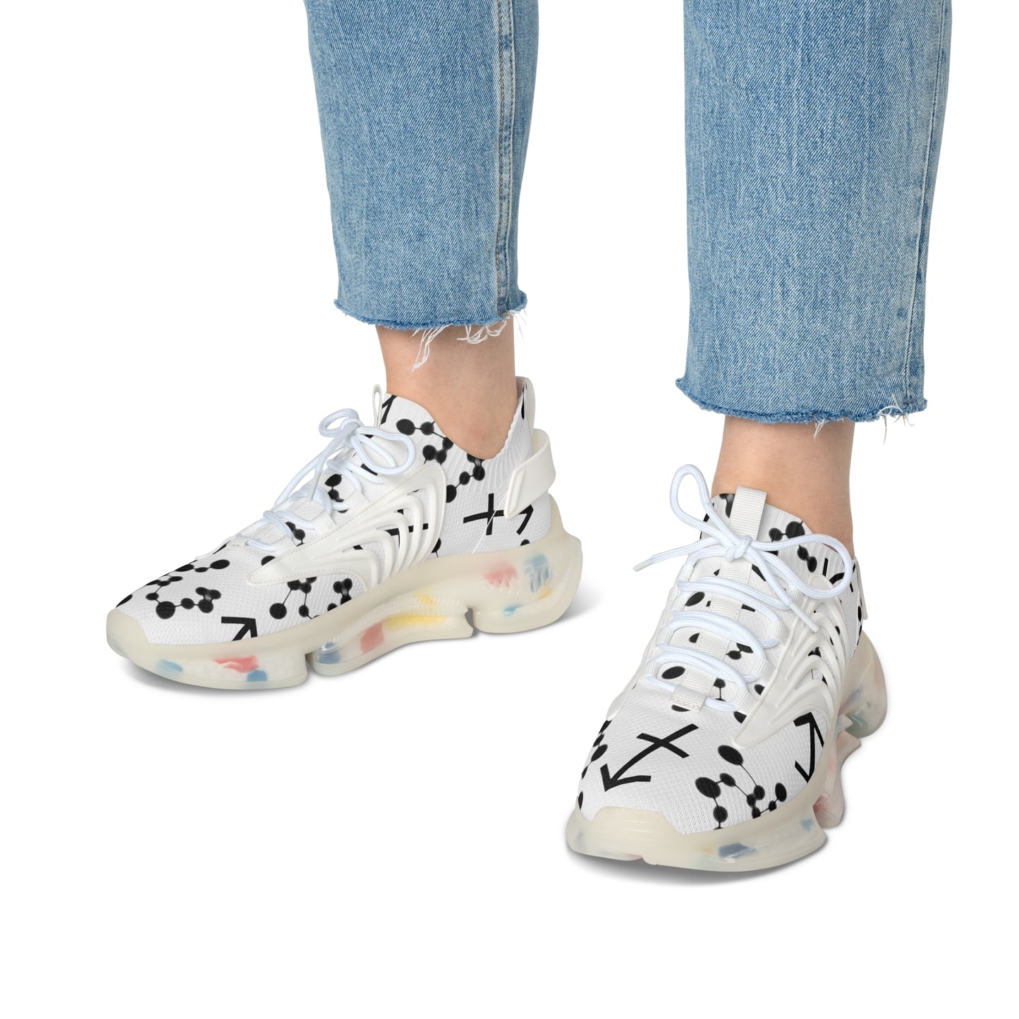 Women's Mesh Sneakers, Constellation & Symbol, Sagittarius Zodiac Sign, AOP