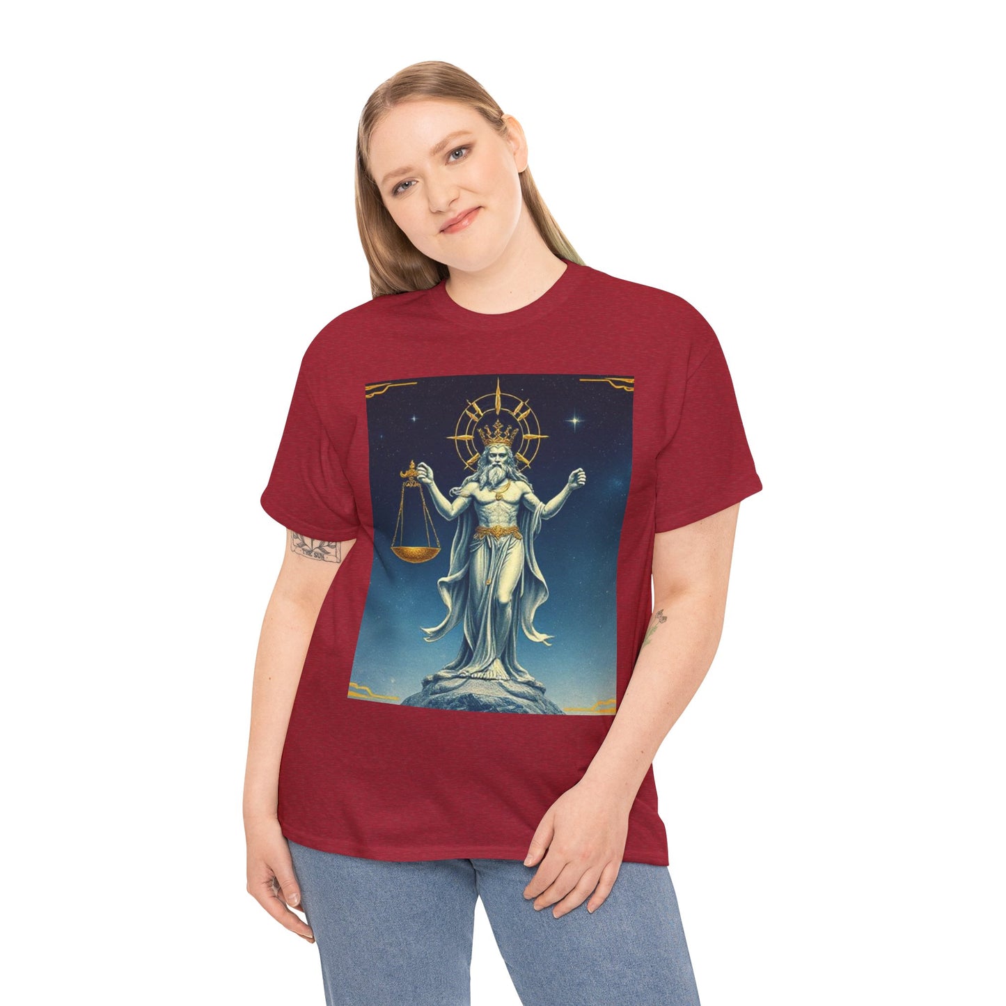 Unisex Heavy Cotton T-Shirt, Space, Libra God, Zodiac Design