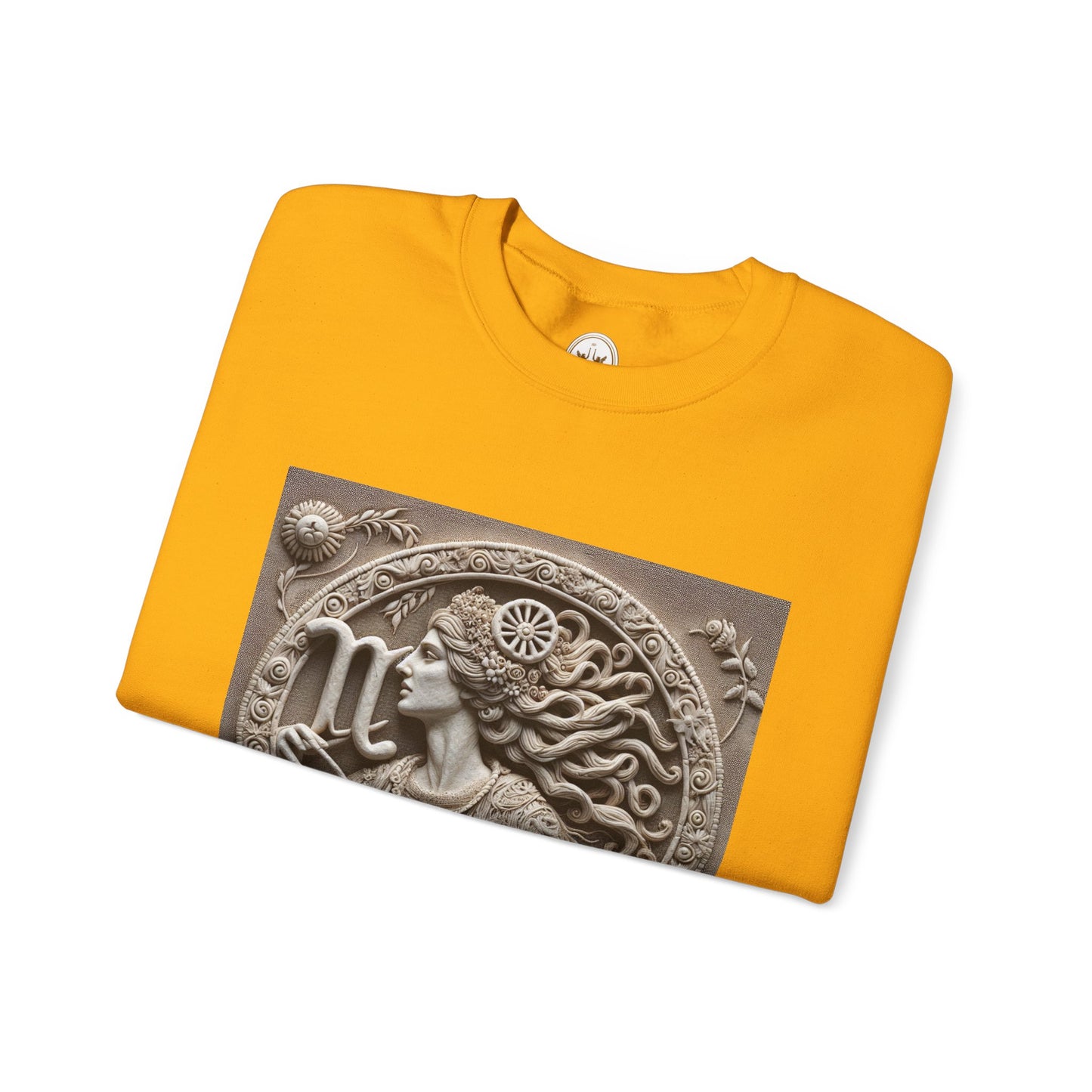 Unisex Heavy Blend™ Crewneck Sweatshirt, Stone Carving, Virgo Zodiac Design