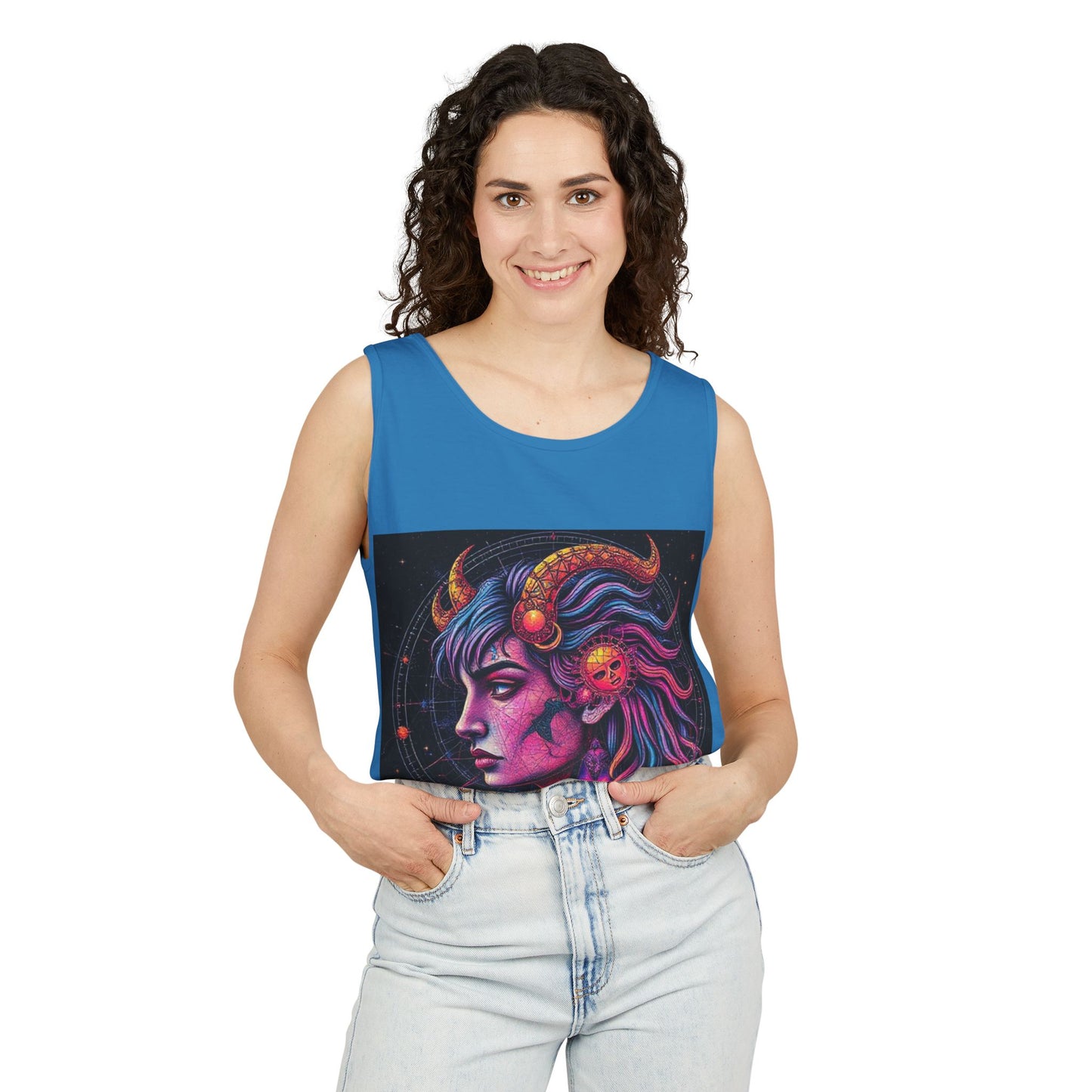 Unisex Garment-Dyed, Tank Top, Virgo Design, Pop Art v1, 100% US cotton